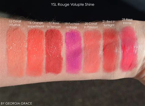 ysl rouge volupte shine 12 swatches|YSL rouge volupte shine swatches.